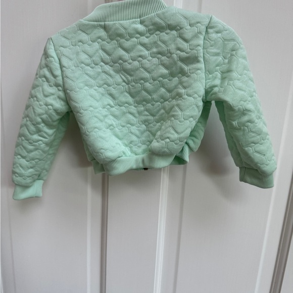 NWOT Young Hearts 12M Green & Pink Heart Shiny Girls Bomber Jacket - Picture 5 of 5